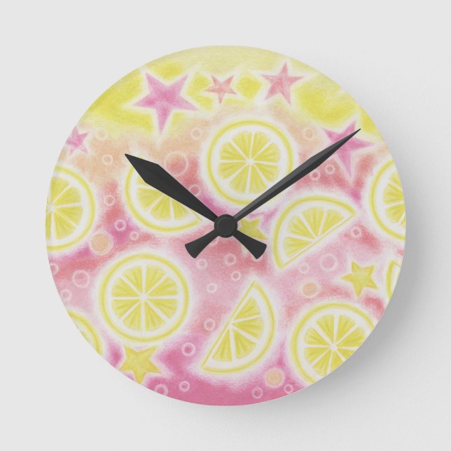 Relógio Redondo Lava cor-de-rosa com limonada (Frente)