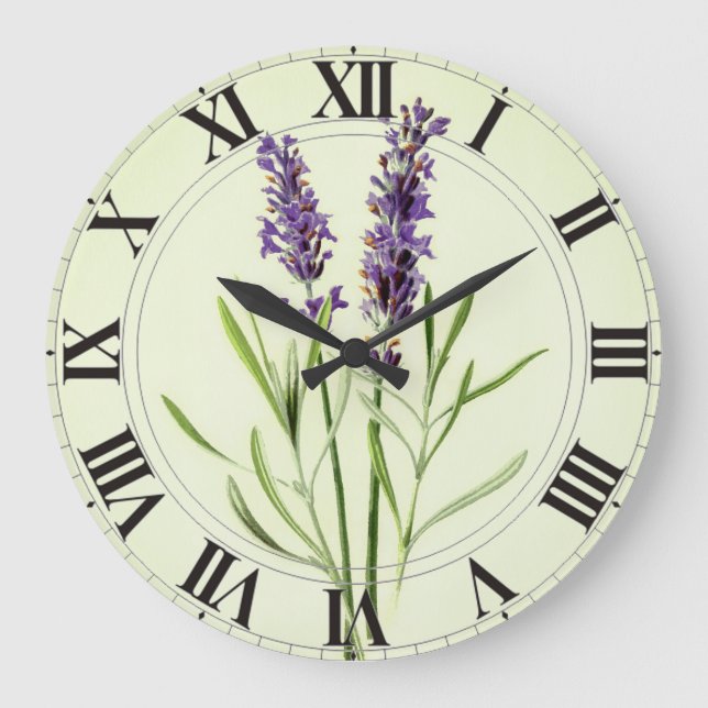 Relógio Redondo Lavanda Clockface botânico verde (Frente)
