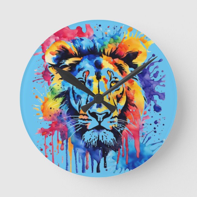 Relógio Redondo Leão cor-de-água engraçado (Frente)