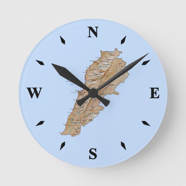 Relógio Redondo Lebanon Map Clock (Frente)