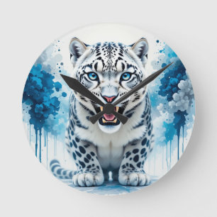Relógio Redondo Leopardo Branco Feroz