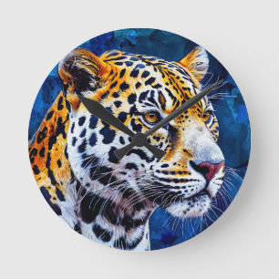 Relógio Redondo Leopardo em fundo azul