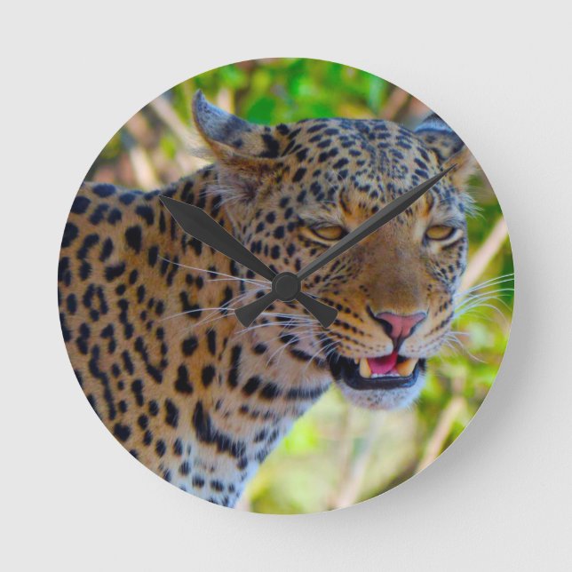 Relógio Redondo Leopardo Manchado (Frente)