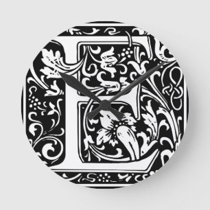 Relógio Redondo Letra E Monograma Medieval Arte Nova