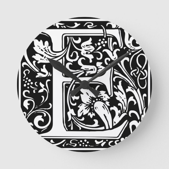 Relógio Redondo Letra E Monograma Medieval Arte Nova (Frente)
