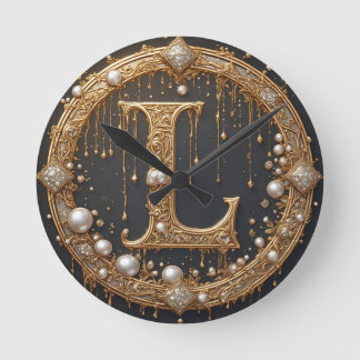 Relógio Redondo Letra Inicial Monograma Dourado L
