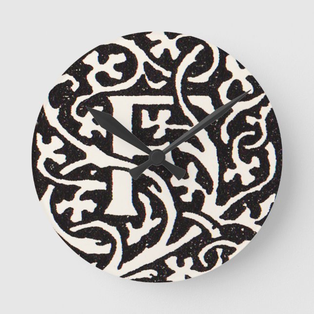 Relógio Redondo Letra Vintage Monograma F Art Nouveau (Frente)