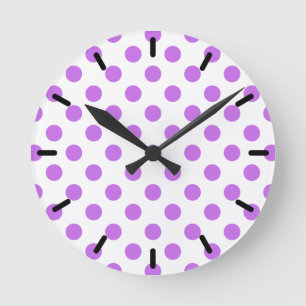 Relógio Redondo Lilac and white polka dots