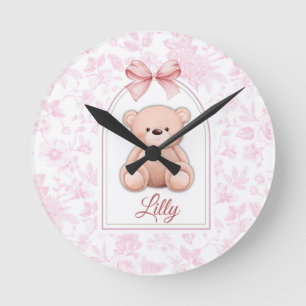 Relógio Redondo Lilly   Design de Enfermeiro de Urso Rosa Personal