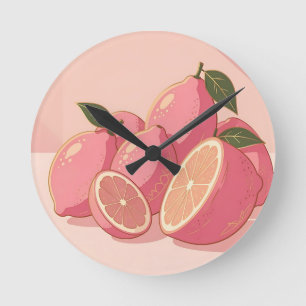 Relógio Redondo Limão Rosa Feminino Moderno Cítrico