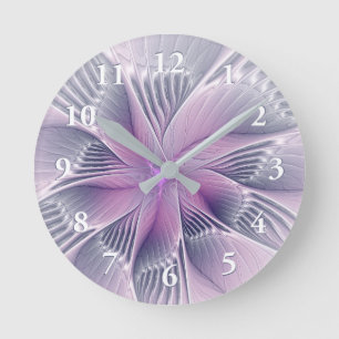 Relógio Redondo Linda Flor Rosa Arte Abstrato Fractal Moderno
