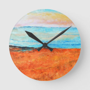 Relógio Redondo Linda pintura de praia Abstrato Orange