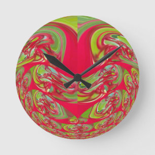 Relógio Redondo Linda Textura Vermelha e Verde - Abstrato