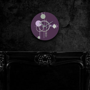 Relógio Redondo Linhagem de tatuagens   Abstrato verde roxo boêmic