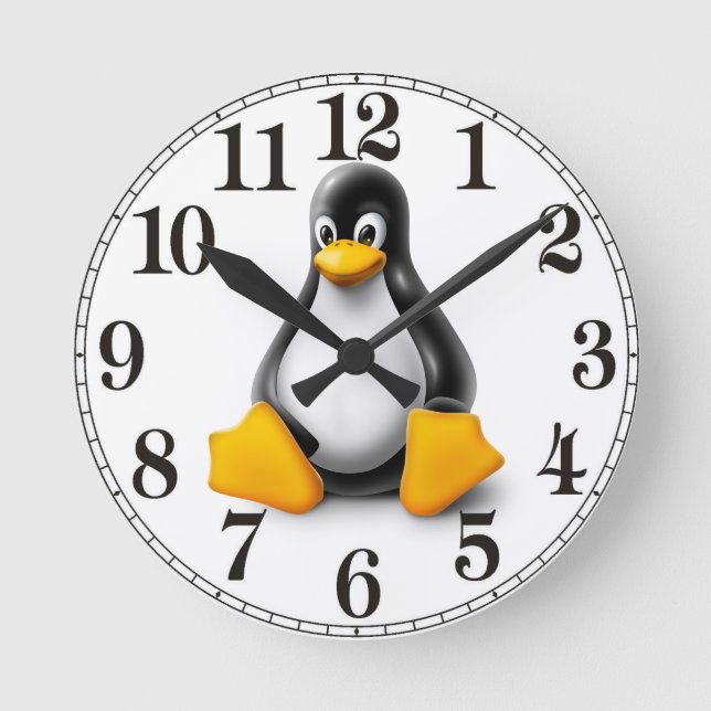 Relógio Redondo Linux Tux o pinguim (Frente)