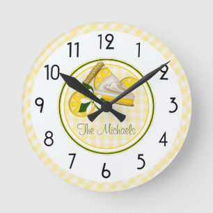 Relógio Redondo Listras e verificações amarelas e verdes