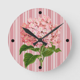 Relógio Redondo Listras Rosa e Hortênsia