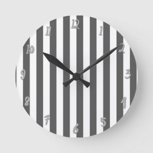 Relógio Redondo Listras Verticais Cinza e Branco Chique Personaliz