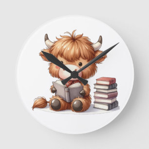 Relógio Redondo Livros de Leitura de Vacas em Highland