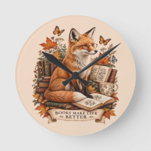 Relógio Redondo Livros Tornam a Vida Melhor – Raposa Vintage Lendo