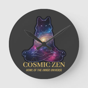 Relógio Redondo Lobo Zen Cósmico – Galáxia Meditativa (SEM NÚMEROS