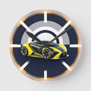 Relógio Redondo Logotipo de Carro Esportivo em Estilo Circular Mod