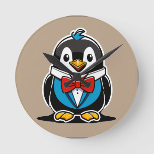 Relógio Redondo Logotipo de Mascote Pinguim Grafite – Arte de Rua
