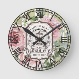 Relógio Redondo Logotipo floral romântico Monograma arte rústica v
