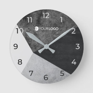 Relógio Redondo Logotipo Personalizado de Cinza e Preto Geométrico