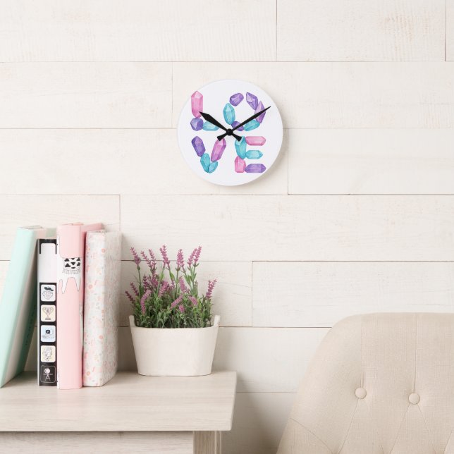 Relógio Redondo LOVE Gemstone Wall Clock – Elegant Crystal Letter  (Sala de leitura)