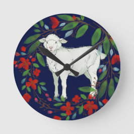 Relógio Redondo Love One Another | Lamb & Floral Wall Clock