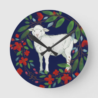 Relógio Redondo Love One Another | Lamb & Floral Wall Clock