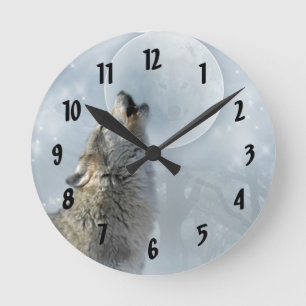 Relógio Redondo Lua azul do lobo