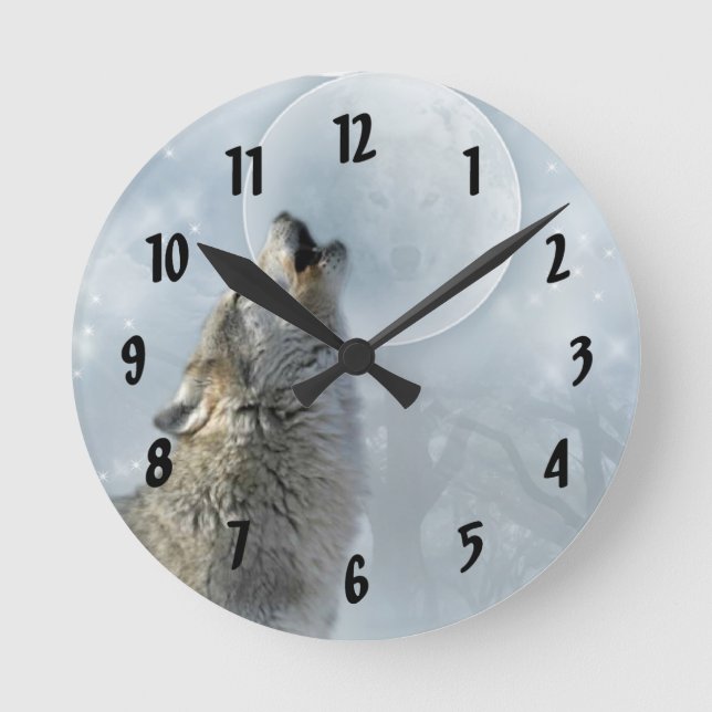 Relógio Redondo Lua azul do lobo (Frente)