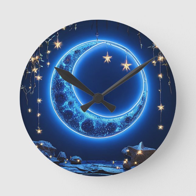 Relógio Redondo Lua crescente brilhante (Frente)