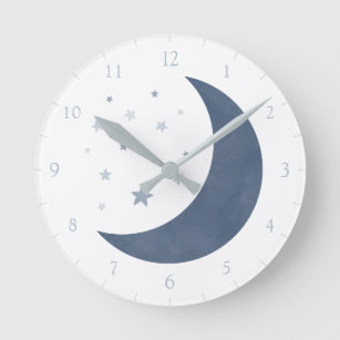 Relógio Redondo Lua e estrelas de cor azul-marinho