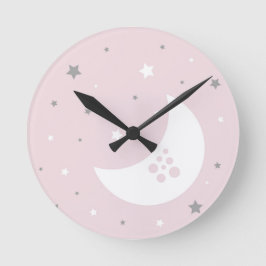 Relógio Redondo Lua rosa e estrelas