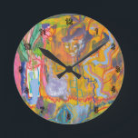 Relógio Redondo Lucid Dreamer Rosa Abstrato Pintura Arte do Arco-Í<br><div class="desc">Lucid Dreamer é uma pintura acrílica abstrato expressionista original sobre canvas. Um tipo e feito à mão. Arco-íris multicolorido, rosa, azul, roxo, verde limão e amarelo. Você pode ver muitos rostos, olhos e natureza ou o que você encontrar nesta pintura mística, psicodélica, parecida com sonhos com vestígios de grafite em...</div>