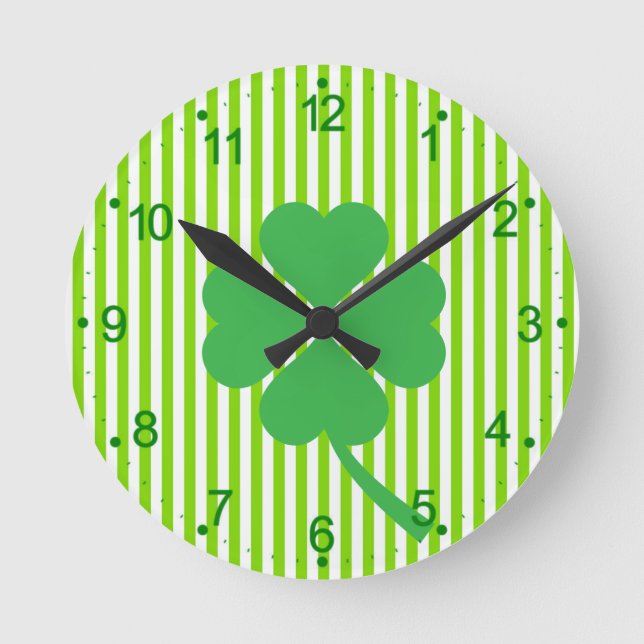 Relógio Redondo Lucky Four Shamrock Folha Design-87906 (Frente)