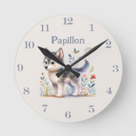 Relógio Redondo Lunar Cub - Customizable Name Baby Wolf Wall Clock