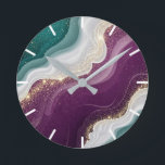 Relógio Redondo Luxury Gold Glitter Marble Pattern<br><div class="desc">Soft flowing waves of teal and deep purple blend together with shimmering gold sparkles. A stylish abstract pattern with a modern and luxurious feel.</div>