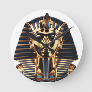 Relógio Redondo Luxury Golden Egyptian Mask Artwork
