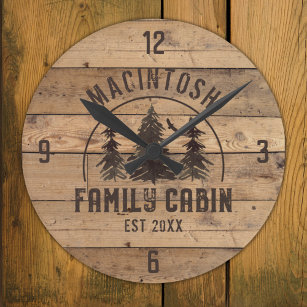 Relógio Redondo Madeira rustica de cabine familiar personalizada