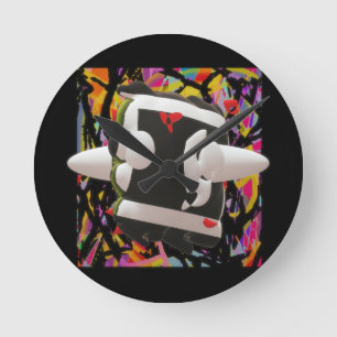 Relógio Redondo Madness art mosaico cores profundas preto moldado 
