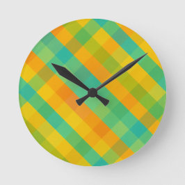 Relógio Redondo Madras Check Revival - Colorida Xadrez Wall Clock