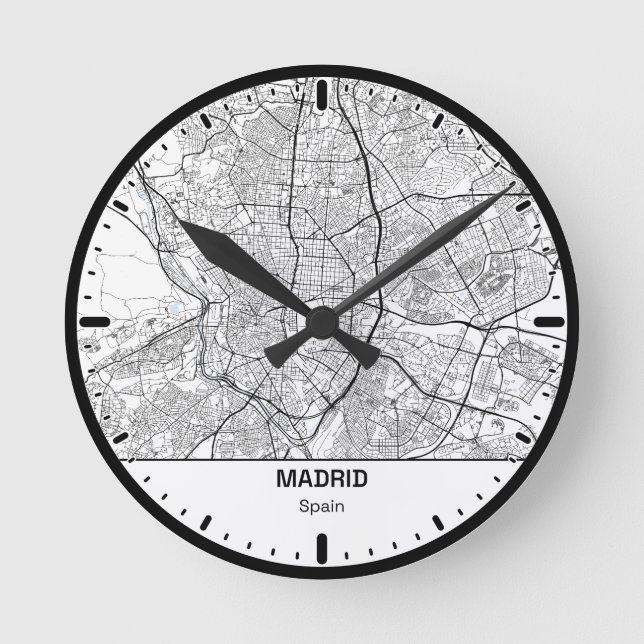 Relógio Redondo Madrid Clock City Line Art (Frente)