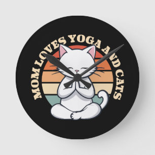 Relógio Redondo Mãe Ama Gatos e Yoga