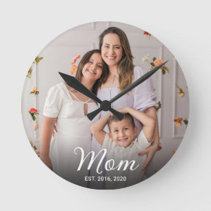 Relógio Redondo Mãe Estabeleceu Foto Moderna de Letra Branca 
