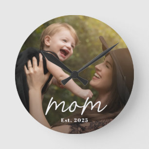 Relógio Redondo Mãe Estabeleceu Foto Moderna em Letra Branca