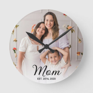 Relógio Redondo Mãe Estabeleceu Foto Moderna em Letra Preta